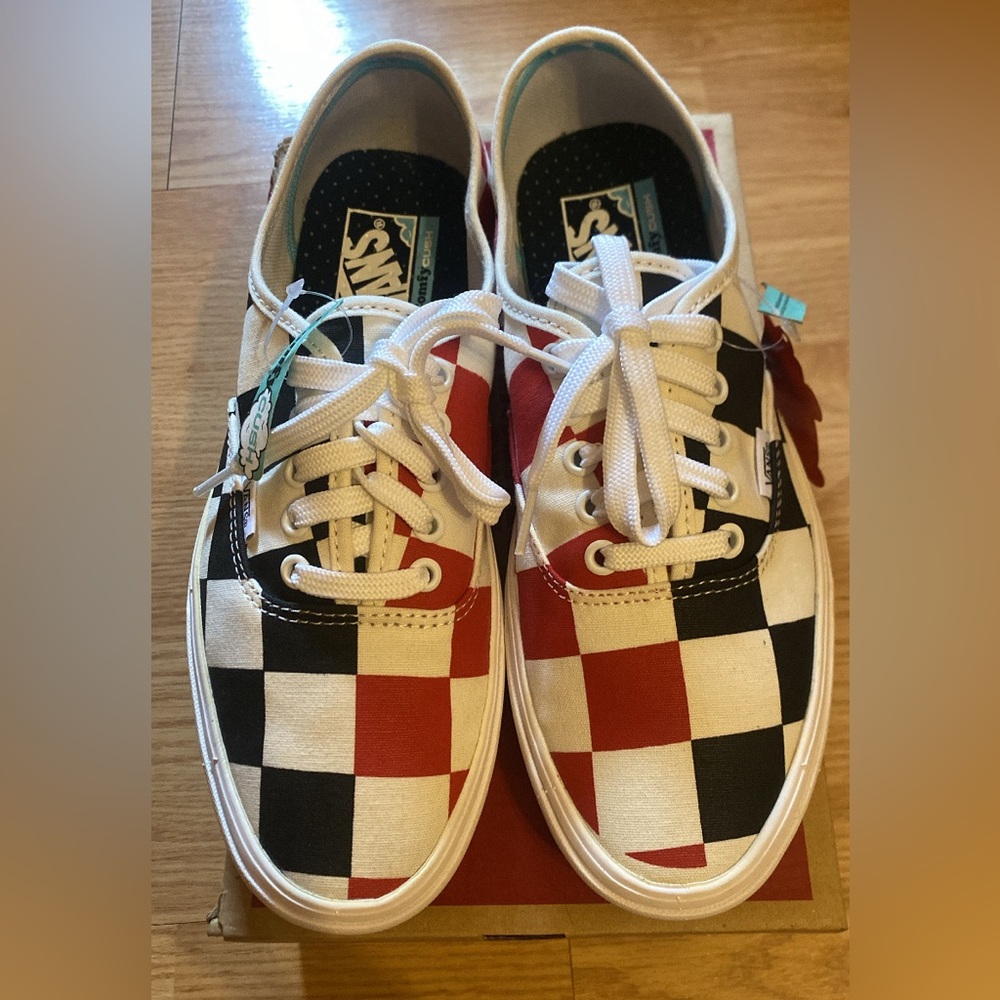 Vans Red and Black Checkerboard Lace-Up Shoes